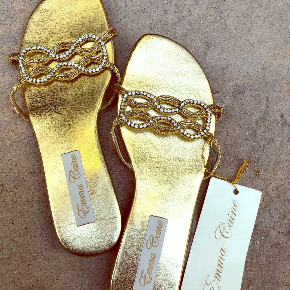 Emma Caime Elegant Gold & Rinestone Sandals